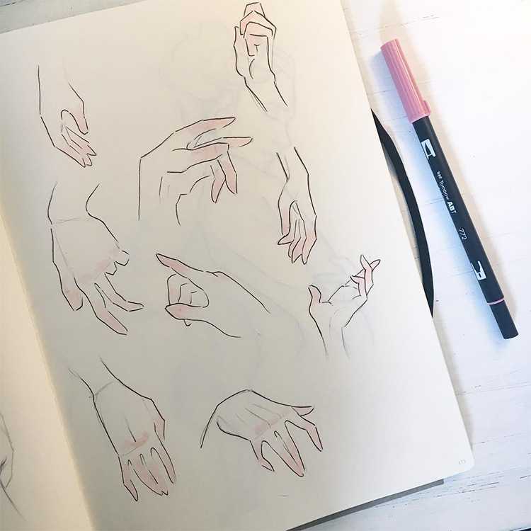 Highlight pink hand sketches