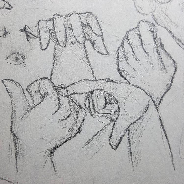 Rough drawings of hands