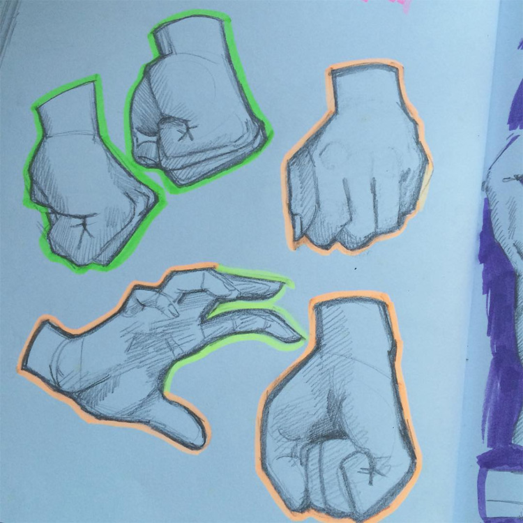 Hand studies with highlights