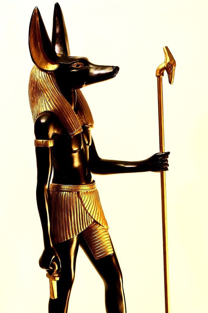 Изображение Анубиса со скипетром богов Уас и иероглифом 
