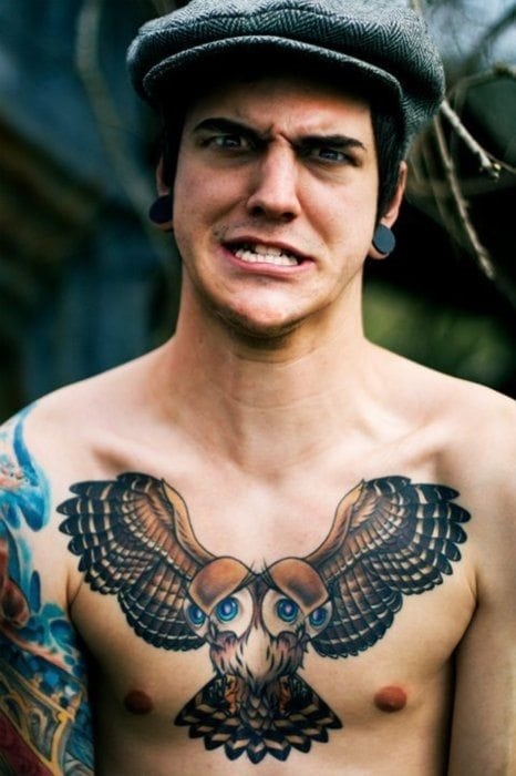 Owl Tattoo on Male Chest