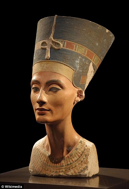 Queen Nefertiti was famed for her beauty as depicted in the famous bust now in Berlin (pictured)