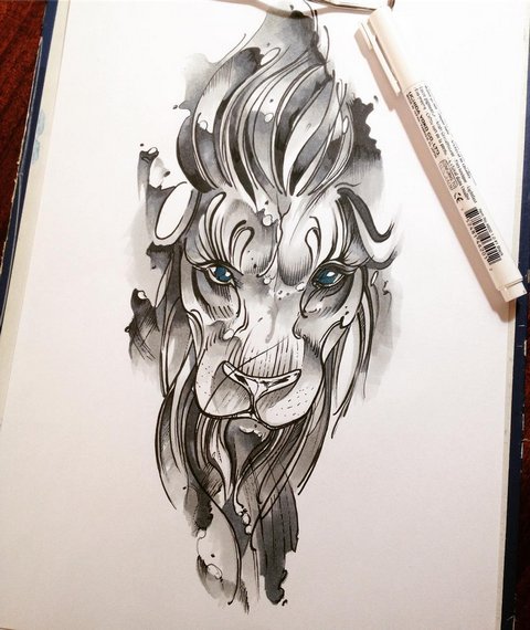 Эскиз головы льва для девушек