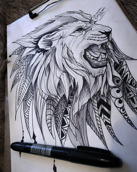 Эскиз рычащий лев