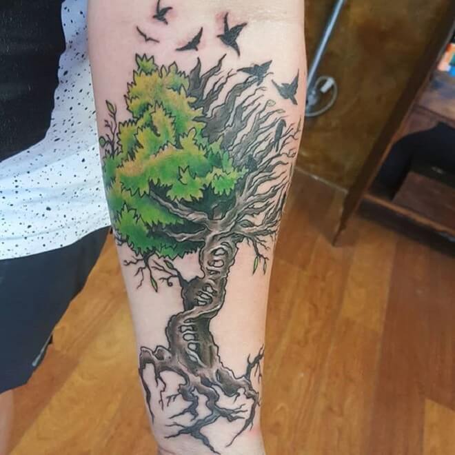 Green and Black Tree Tattoo