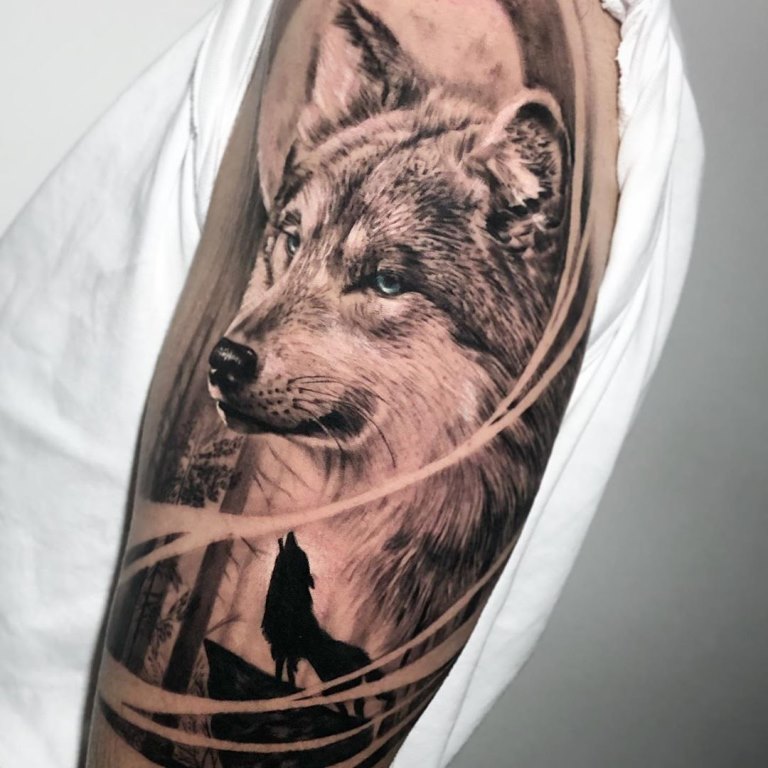 волчица с волчатами тату