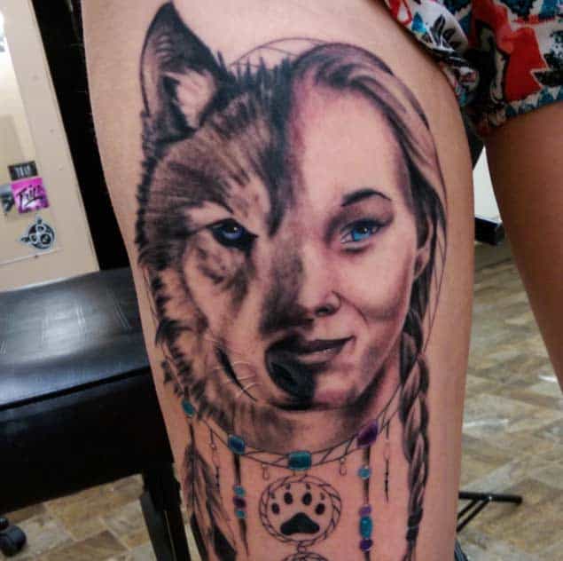 dreamcatcher and wolf tattoo