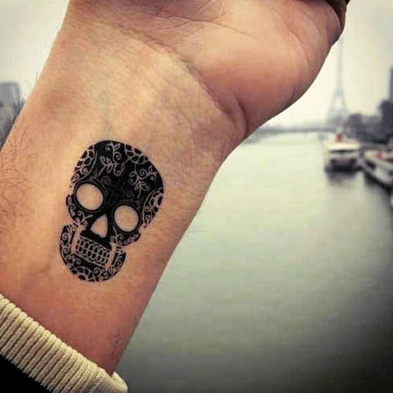 Blackwork Sugar Skull Tattoo Design