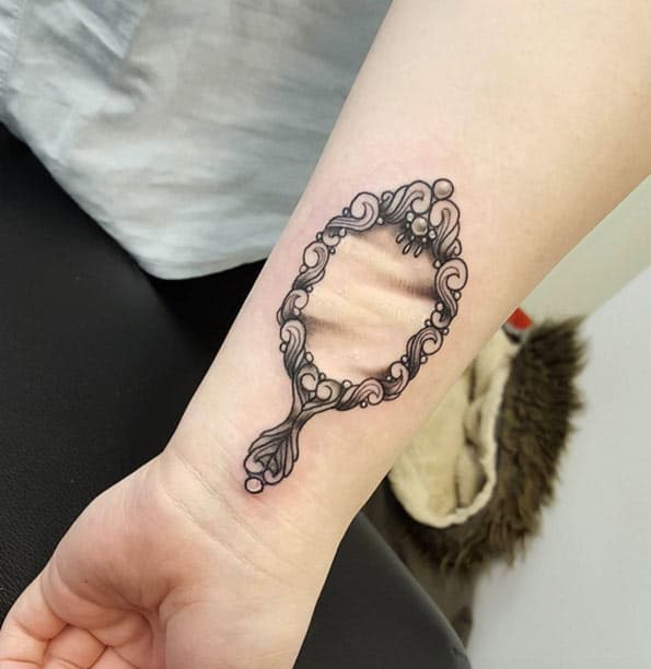 Mirror Tattoo on Wrist by Kat Worrall