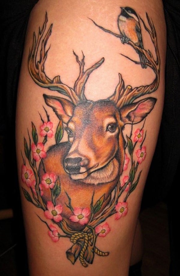 coloured deer tattoo