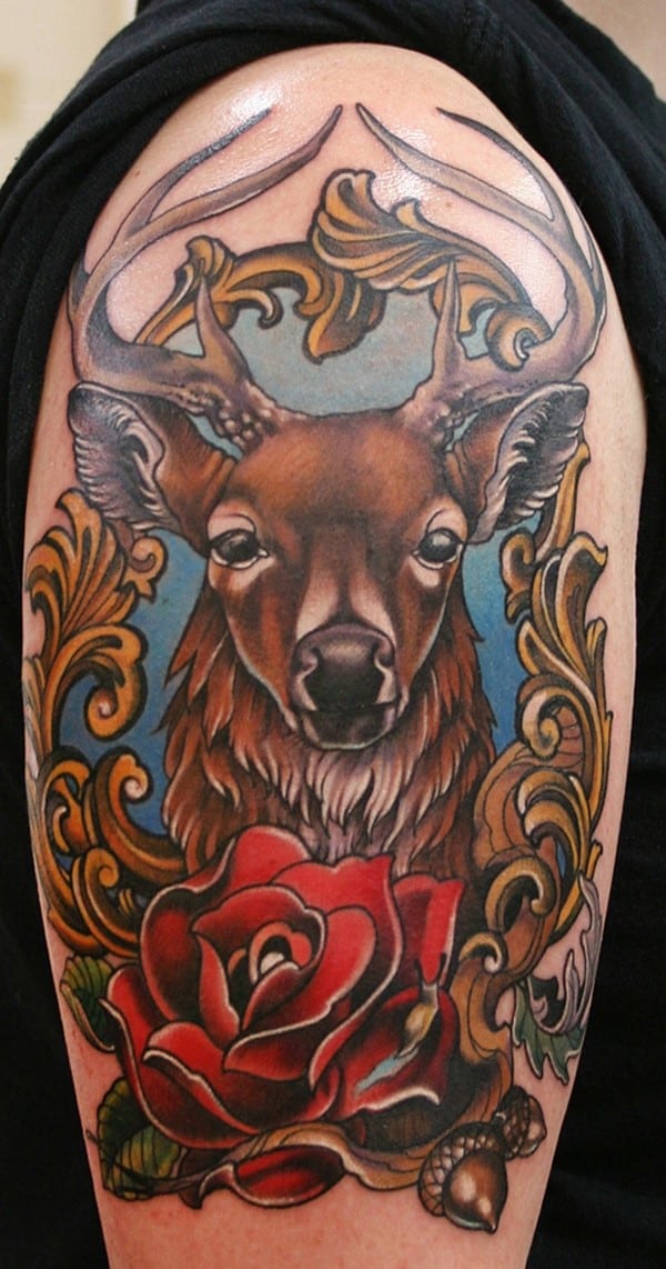colored deer tattoo