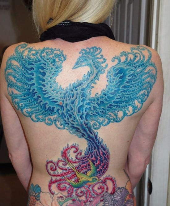 phoenix tattoo blue and fire