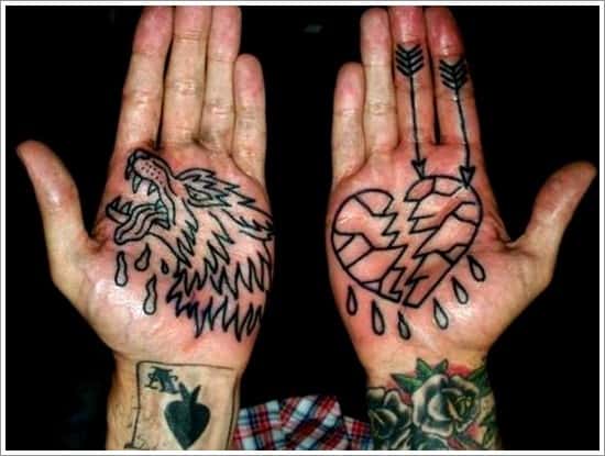 wolf tattoo on palm