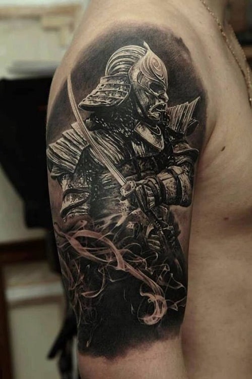 Smoke and Samurai Tattoo on Arm