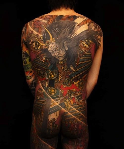 Well-Detailed Samurai Tattoo on Entire Back