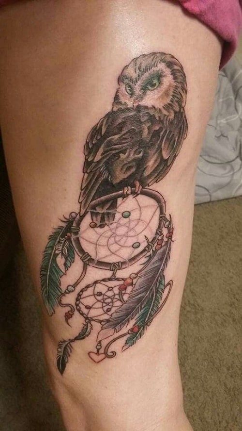 Owl with Dream Catcher Tattoo