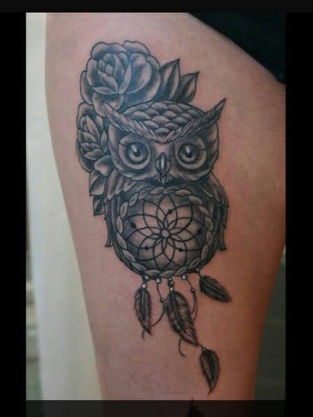Rose Dream Catcher Owl Tattoo