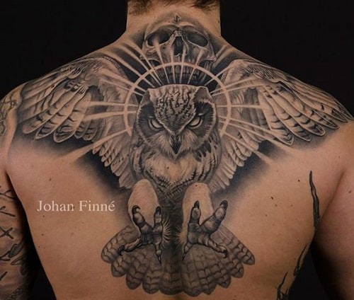 Scary Flying Owl Tattoo