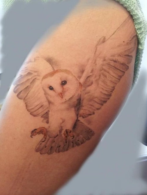 Simple Flying Owl Tattoo