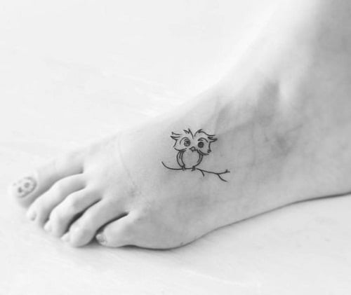 Small Owl Tattoo on Foot