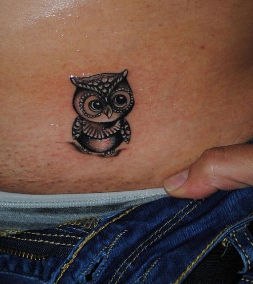 Tiny Owl on Skin Tattoo