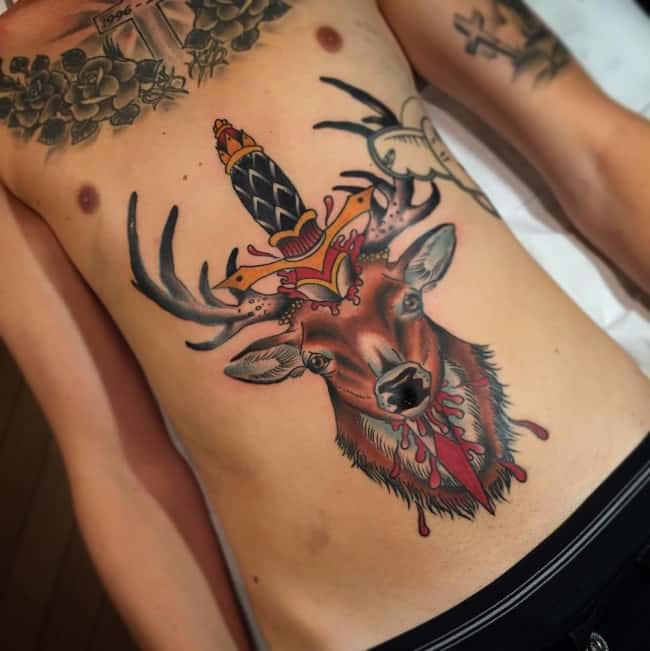 deer tattoo on stomach