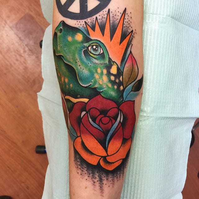 turtle tattoo with rose