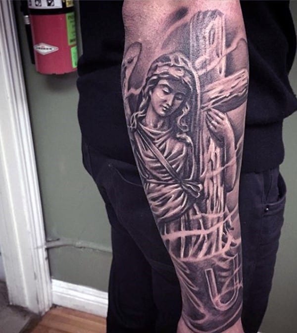 angel and cross tattoo