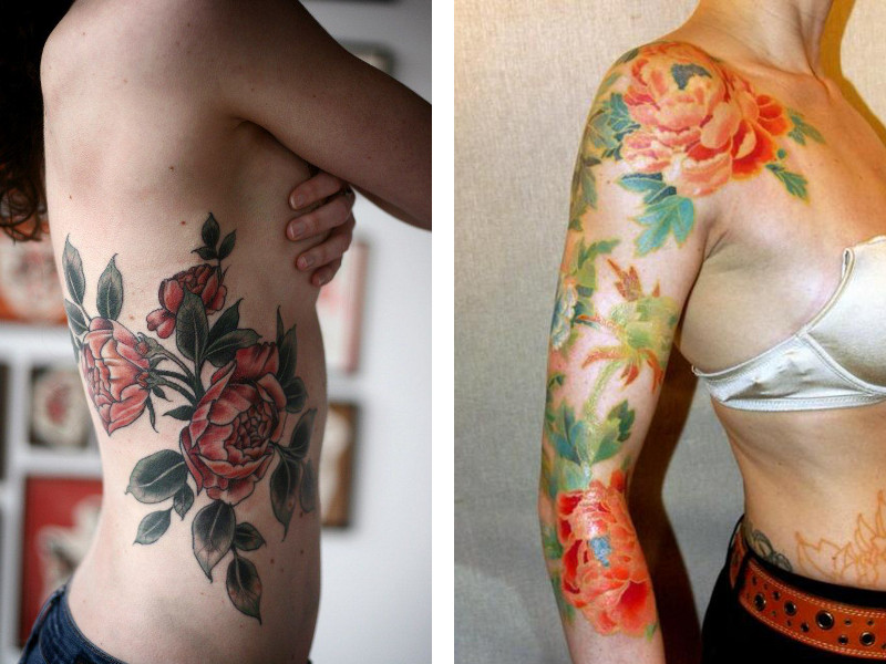 Две татуировки цветка пион
