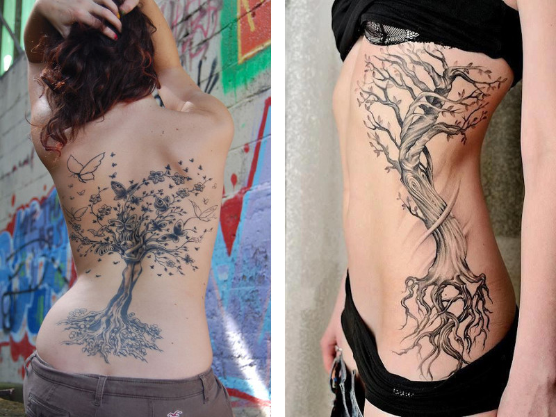 Татуировка древо жизни на спине и на боку