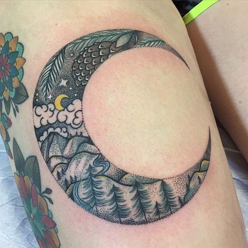 Forest Design Moon Tattoos