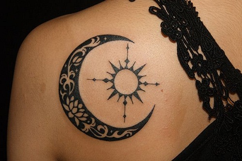 New Sun Compass Crescent Moon Tattoos