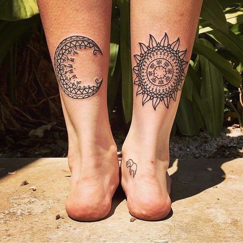 Tribal Design Sun and Moon Tattoos